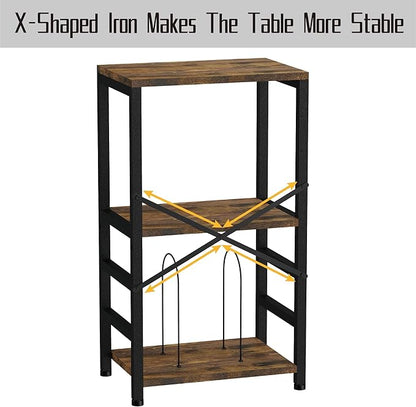 End Table with LED Light,Record Player Stand with Albums Storage,Vinyl Records Storage,Turntable Stand Side Table for Music Room Studio Living Room Bedroom-Retro