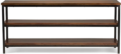 SIMPLIHOME Skyler SOLID MANGO WOOD 60 inch Wide Industrial TV Media Stand in Dark Cognac Brown For TVs up to 65 inches for the Living Room and Entertainment Center