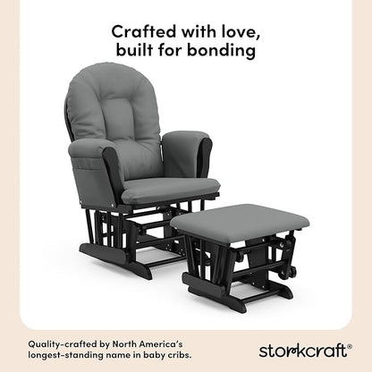 Storkcraft Premium Hoop Glider & Ottoman (Black with Gray) — GREENGUARD Gold Certified, Solid Wood Craftsmanship, Convenient Storage Pockets, Smooth-Gliding Chair for Nursery, Multi-Award-Winning