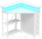 Corner Desk with Drawers Shelves for Small Space 90 Degrees Triangle Computer Desk with Power Outlets,Gaming Desk with LED Lights Monitor Stand for Home Office Workstation Writing Table (White)