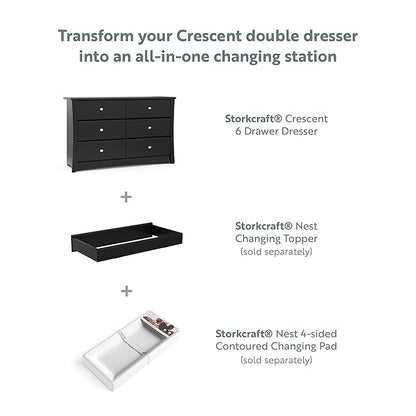 Storkcraft Crescent 6 Drawer Bedroom Dresser (Black) – GREENGUARD Gold Certified, Nursery Dresser for Kids Bedroom
