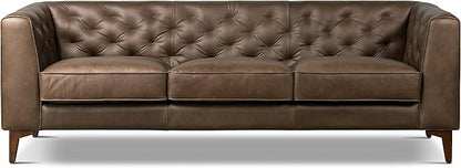 POLY & BARK Essex Leather Couch - 89-Inch Sofa with Tufted Back - Full-Grain Leather Sofa for Living Room with Feather-Down Topper - Living Room Couch - Vintage Italian Leather in Cocoa Brown