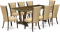 East West Furniture V777VE703-9 9 Piece Dining Room Table Set Includes a Rectangle Dining Table with V-Legs and 8 Brown Linen Fabric Upholstered Parson Chairs, 40x72 Inch, Multi-Color