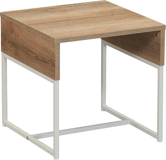 Household Essentials Wrap Square Side End Table Coastal Oak Rustic Wood Grain and White Metal