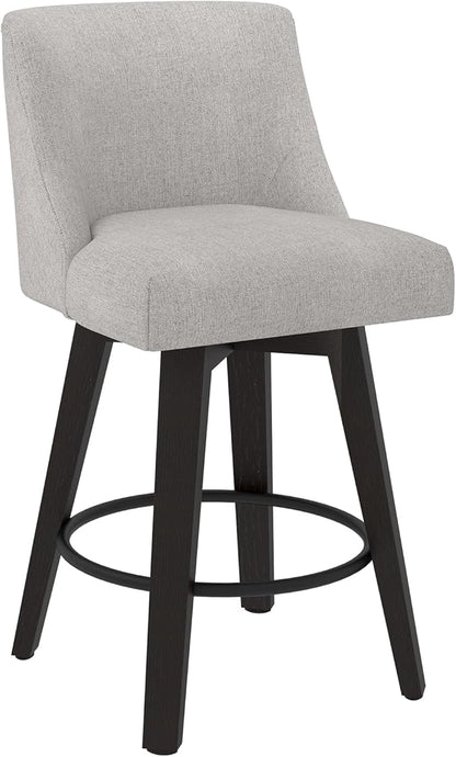 Counter Height Swivel Bar Stools Set of 6, 26 Inch Bar Stools with Footrest, Linen Fabric Upholstered Barstools with Back and Solid Wood Legs for Kitchen Island, Dining Room,Pub,Light Grey