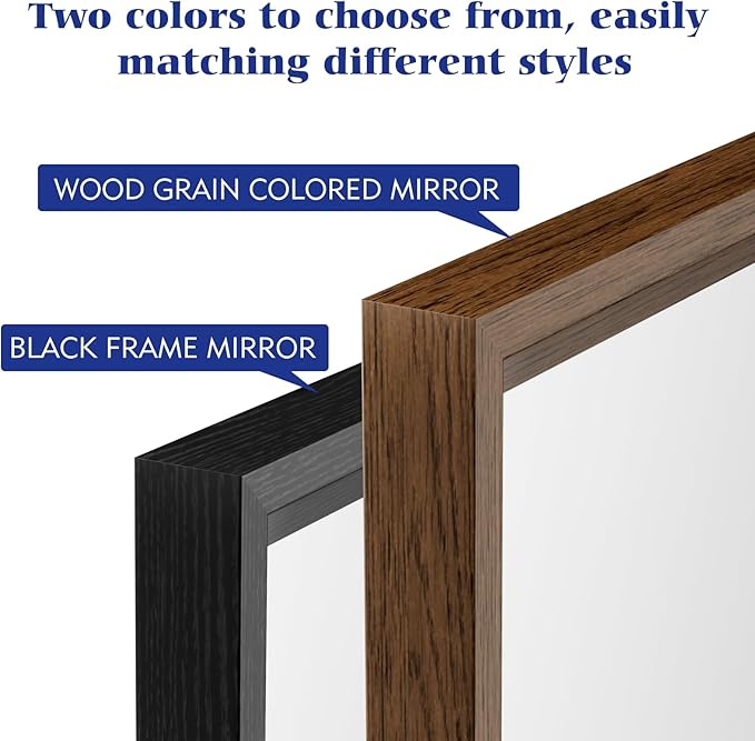 Rectangle Walnut Bathroom Mirror 28x36 Inch, Anti-Rust 4MM Tempered Glass, Modern Vanity Mirror for Bathroom, Horizontal or Vertical Wall Mount