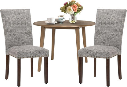 COLAMY 3-Piece Extendable Dining Table Set for 2, 36" Kitchen Round Wood Table with 2 Nailhead Dining Room Chairs,Light Brown/Boho