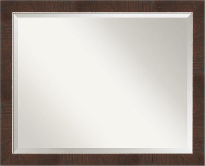 Amanti Art Brown Wall Mirror 25x31 Wildwood Brown Narrow Rectangle Bathroom Mirror for Wall Decor Living Room, Large Rustic Farmhouse Frame, Hangs Horizonally and Vertically, Bathroom Decor, Beveled
