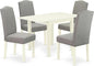 East West Furniture 1NDEN5-LWH-06 5 Piece Dining Table Set for 4 Includes a Rectangle Kitchen Table with Dropleaf and 4 Dark Shitake Linen Fabric Upholstered Chairs, 30x48 Inch, Linen White