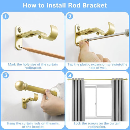 Curtain Rods for Windows 16 to 136 Inches, Curtain Rod Max Adjustable Length of 144 IN, 6/8" Diameter Drapery Rods Round Finials, Warm Gold, Pack of 1