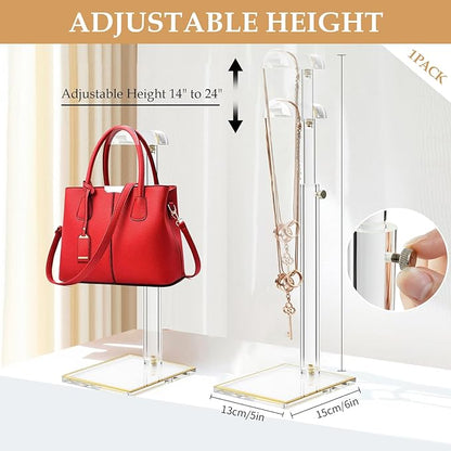 Purse Stands, Acrylic Purses Display Stand, 14“-24” Height Adjustable Handbag Rack, Purse Organizer for Closet, Table Bag Hanging Stand for Closet Retail Vendor Commercial Store(PATENT PENDING)