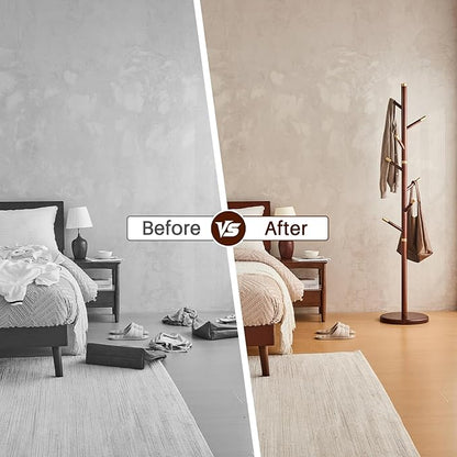Uniclinens Coat Rack Freestanding Solid Wood Coat Tree Standing with 7 Hooks, Coat Rack Stand Creative Tree Branch-look (Walnut)