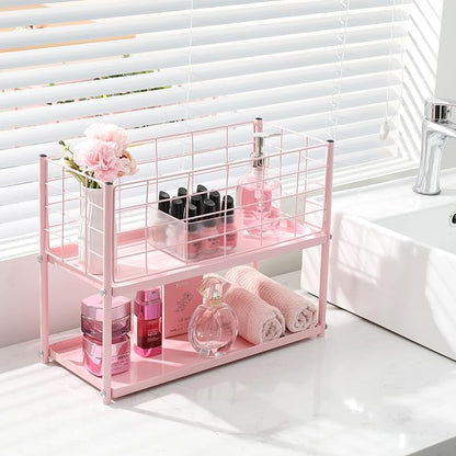 KINGRACK 3-Tier Rolling Utility Cart with Wheels, Metal Slim Storage Cart, Bathroom Multifunctional Storage Organizer, Mobile Shelving Unit for Kitchen, Office, Laundry Room, Narrow Place, Pink