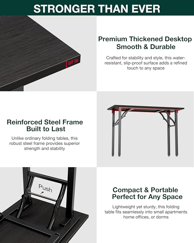 Frylr Small Folding Computer Desk – Portable 43.3 Inch Foldable Laptop Table, Collapsible and Compact for Easy Storage and Fast Setup, Lightweight for Small Spaces, Craft and Study Use,Charcoal Wenge