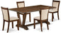 East West Furniture V777MZN32-5 5 Piece Modern Dining Table Set Includes a Rectangle Wooden Table with V-Legs and 4 Light Beige Linen Fabric Upholstered Chairs, 40x72 Inch, Multi-Color