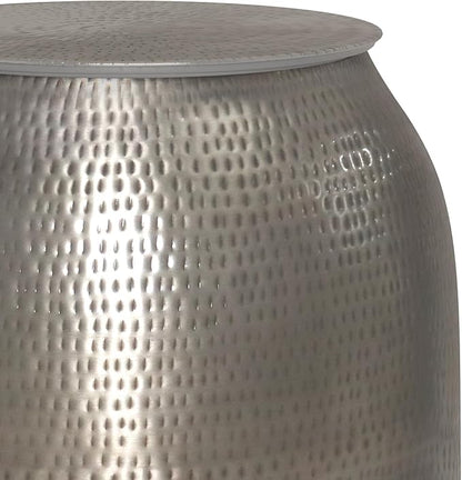 SIMPLIHOME Griffen Industrial 19 Inch Wide Metal Storage Accent Side Table in Antique Silver, Fully Assembled, For the Living Room and Bedroom