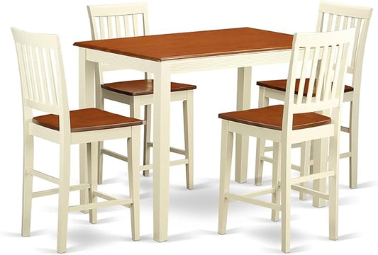East West Furniture YAVN5-WHI-W 5 Piece Kitchen Counter Set Includes a Rectangle Dining Room Table and 4 Dining Chairs, 30x48 Inch, Buttermilk & Cherry