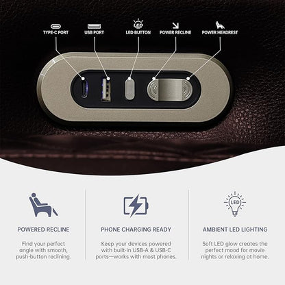 3+2+1 PU Leather Power Sectional Sofa Set, Living Room Furniture, Reclining Couch, Loveseat, Chair with LED Lights/USB Ports/Storage Console/Cup Holders/Wireless Chargers/Coffee Table for RV Theater