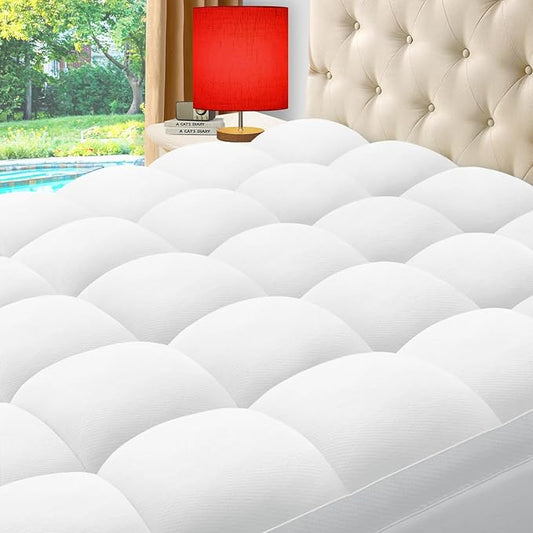ELEMUSE Twin Cooling Bamboo Viscose Mattress Topper for Back Pain, Extra Thick Mattress Pad Cover, Plush Soft Pillowtop with Elastic Deep Pocket, Overfilled Down Alternative Filling
