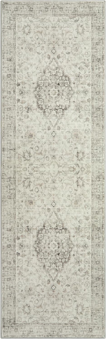 LIVEBOX Washable 2.5x8 Runner Rugs for Entryway Bathroom, Boho Kitchen Floor Mats Long Rug Runners for Hallways Non Slip, Farmhouse Low-Pile Carpet Runners for Laundry Room, Taupe