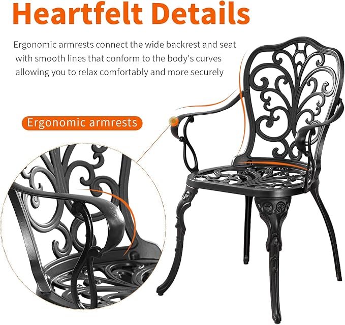 Bistro Set 3 Piece Outdoor, Bistro Table and Chairs Set of 2, All Weather Patio Bistro Set with Umbrella Hole, Patio Set for Garden, Black