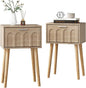 Nightstand Set of 2, Small Bed Side Table with Arch Door, Mid-Century End Table with Wood Legs for Bedroom, Small Space (Natural)