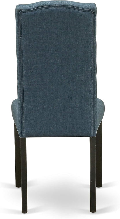 East West Furniture NOCE3-BLK-21 3 Piece Dining Table Set Contains a Rectangle Dining Room Table with Butterfly Leaf and 2 Mineral Blue Linen Fabric Parsons Chairs, 32x54 Inch, Black