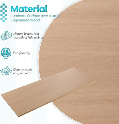 Kaboon Universal Tabletop 55"x20", Solid One-Piece Melamine Table Top, Double Desk L-Desk DIY, Home and Office, Light Walnut