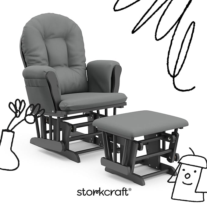 Storkcraft Premium Hoop Glider & Ottoman (Gray/Gray) — GREENGUARD Gold Certified Nursery Glider, Solid Wood Craftsmanship, Smooth-Gliding Nursery Chair and Ottoman, Award-Winning