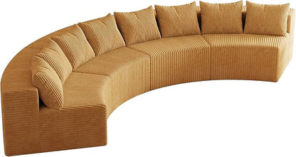 KEIKI Corduroy Curved Sectional Sofa, 4 Seater Symmetrical Modular Semi Circular Couch, Deep Seat Tufted Corner Sofa for Living Room, Lobby, Yellow