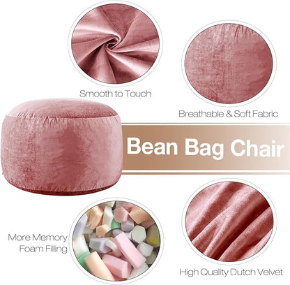 4 Ft Bean Bag Chairs for Adults/Teens with Memory Foam Filling, Comfy Bean Bag Sofa with Filler Included, Soft Dutch Velvet Fabric Beanbags,4 Foot, Pink