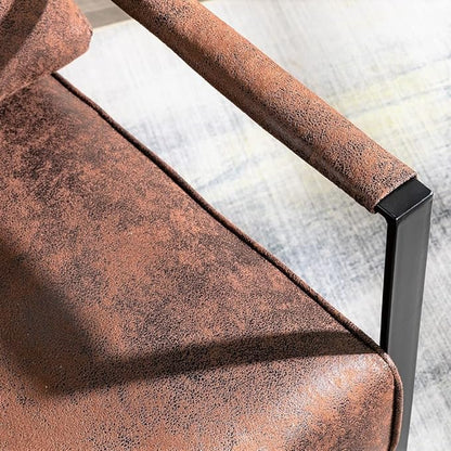 Container Furniture Classic Mid Century Modern Accent Chair with Durable Square Metal Frame, Armchair for Living Room, Bedroom, Home Office in Spotted Microfiber Upholstery, Brown