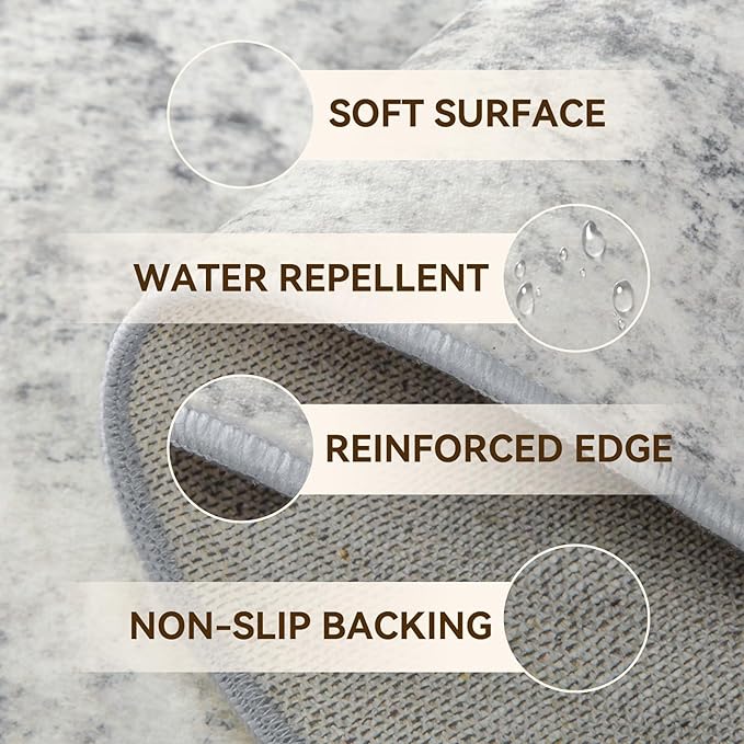 Washable Area Rugs 4ft Non-Slip Modern Abstract Soft for Living Room Entryway Bedroom Nursery, Print Pattern, Gray White Grey