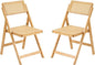 Rattan Folding Chairs, Modern Mid Century Dining Chairs Set of 2, Outdoor Bamboo Chair for Bedroom Living Room Reading Room Dining Kitchen, Wood