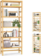 Homykic 6-Tier Bamboo Bookshelves and Bookcases, Adjustable 63.4”Tall Shallow Book Shelf Organizer Rack, Freestanding Storage Shelving Unit for Living Room, Kitchen, Bathroom, Office, Natural