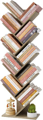 Hoctieon 10 Tier Tree Bookshelf, 10 Shelf Bookcase, Free Standing Tree Bookcase, Display Floor Standing Shelf for Books, Book Organizer Shelves for Home Office, Living Room, Bedroom, Greige