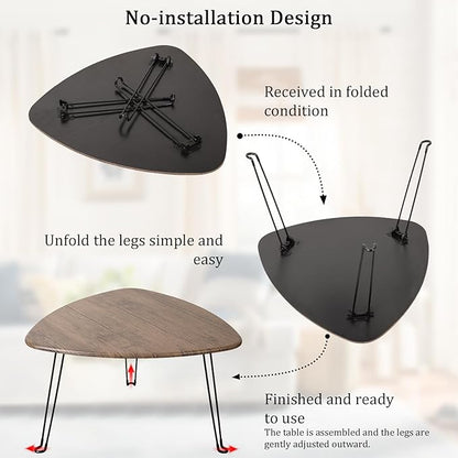 Folding Coffee Table for Living Room Small Wooden Folding Tables with Steel Legs Light Brown Triangle Coffee Table Mid Century Modern Floor Desk Low Table for Small Spaces Home Office