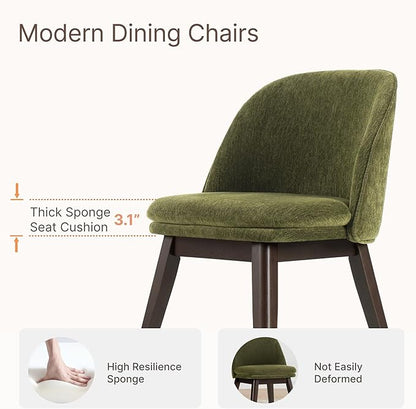 Wooden Dining Chairs Set of 4, Fabric Upholstered Modern Dining Room Chairs with Double-Layer Thick Seat Cushion & Ergonomic Backrest for Restaurant, Kitchen and Café, Green, 2 Boxs