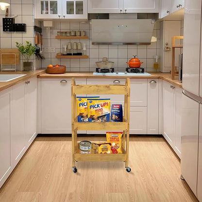 3-Tier Rolling Utility Cart with Lockable Wheels Storage Slim Storage Heavy Duty Cart Mobile Shelving Unit Craft Narrow Organizer for Bathroom Laundry Kitchen (Vintage Yellow)