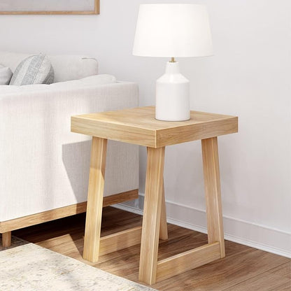 Plank+Beam Classic Square Side Table, Slim Side Table for Living Room, Narrow Nightstand for Small Spaces, Wood End Table for Bedroom, Blonde Wirebrush