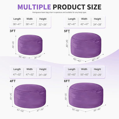 Homguava 6 FT Bean Bag Chair: 6' Bean Bags with Memory Foam Filled, Large Beanbag Chairs Soft Sofa with Dutch Velvet Cover-Purple