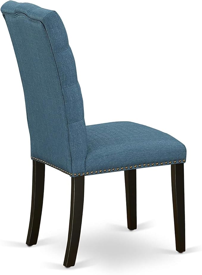 East West Furniture X627EL121-9 9 Piece Dining Room Table Set Includes a Rectangle Dining Table with X-Legs and 8 Blue Linen Fabric Upholstered Parson Chairs, 40x72 Inch, Multi-Color