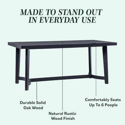Walker Edison Modern Farmhouse Rustic Solid Oak Wood Rectanglular Dining Table for 6 - Black Oak