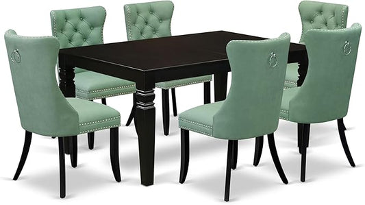 East West Furniture LGDA7-BLK-22 7 Piece Dining Table Set Consists of a Rectangle Kitchen Table with Butterfly Leaf and 6 Polyester Fabric Parson Chairs, 42x84 Inch, Black