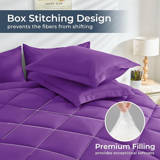 HEVUMYI Purple Twin Comforter Set - 5-Piece All Season Bed in a Bag Twin, Ultra Soft Bedding Set with Comforter, Flat Sheet, Fitted Sheet, Pillowcases, Pillow Shams