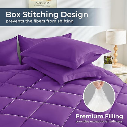 HEVUMYI Purple Twin Comforter Set - 5-Piece All Season Bed in a Bag Twin, Ultra Soft Bedding Set with Comforter, Flat Sheet, Fitted Sheet, Pillowcases, Pillow Shams