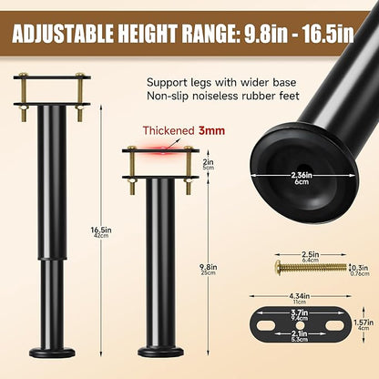 4Pcs Metal Adjustable Height Center Support Leg for Bed Frame, Bed Support Legs for Wood Slats, Under Bed Frame Support Legs Replacement, Bed Reinforcement Kit for Wooden Frame, Height 9.8" to 16.5"