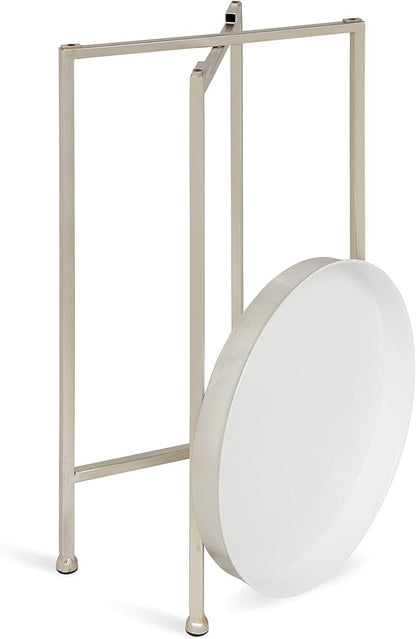 Kate and Laurel Celia Round Metal Foldable Tray Accent Table, White with Silver Base