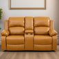 Loveseat Recliner Sofa, Reclining Loveseat Leather Couch with Storage Console, Modern Comfy Home Theater Seating Power Recliner Chair with Cup Holders for Living Room Furniture Sets, Orange