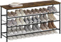 Shoe Rack Organizer 4 Tier for Closet Entryway Free Standing Metal Storage Shoe Shelf with MDF Top Board (Black+Rustic Brown, Large 4 Tier)